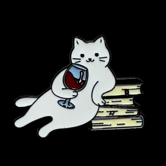 Fun Cat with Wine Bottle and Sunglasses Brooch - Quirky Enamel Lapel Pin - Picture 4 of 6